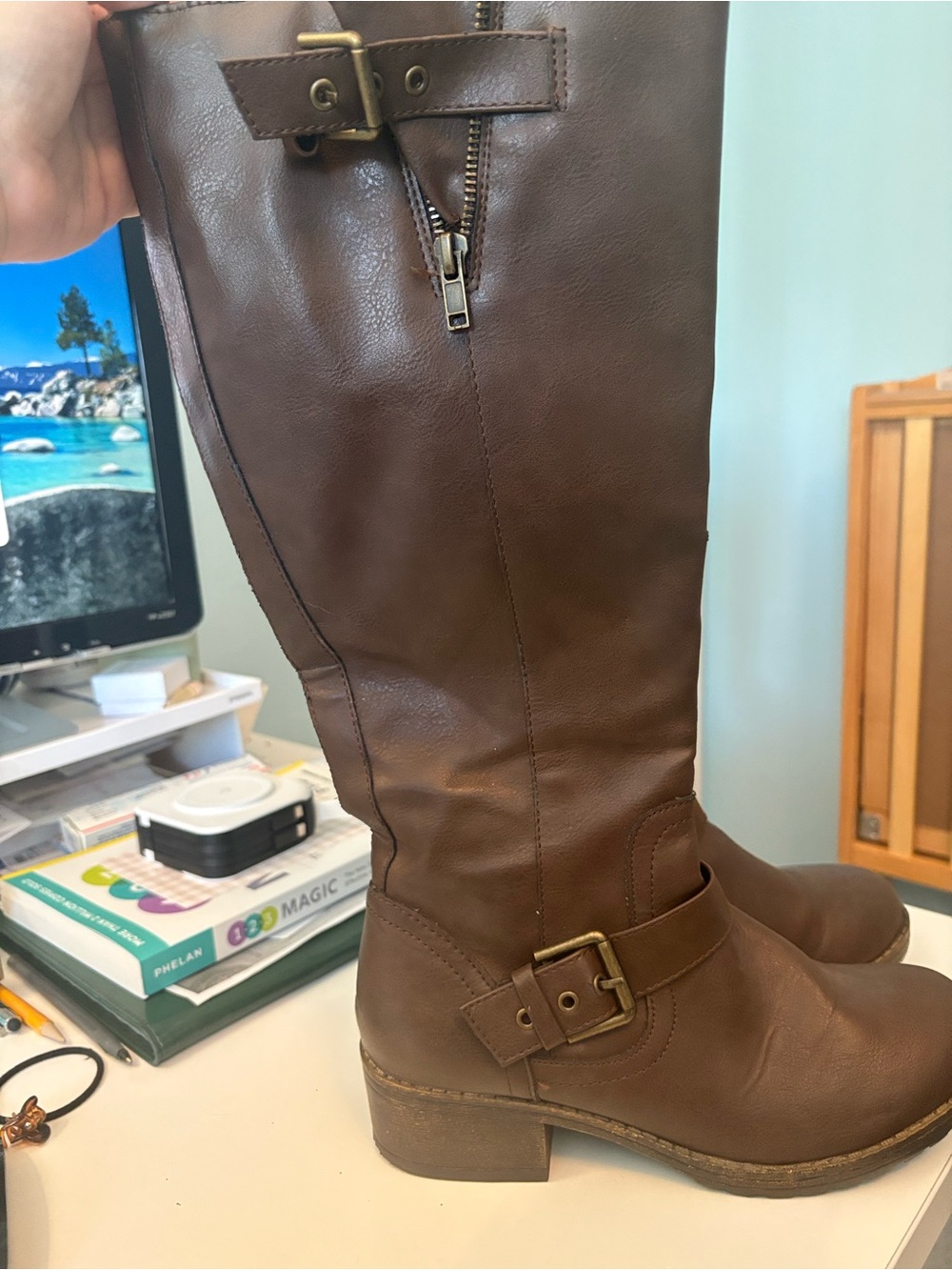Kohl's Brown Mid-Calf Buckle Heeled Boots